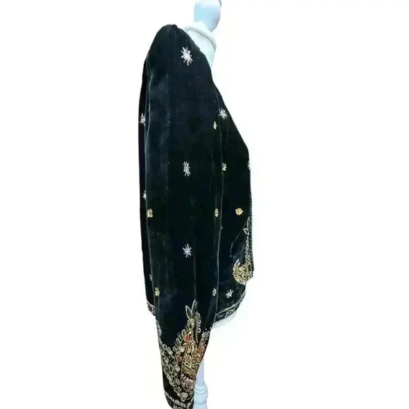 LESLIE FAY Black Velvet Evening Jacket with exquisite Beading and jewels  Size S - Picture 5 of 16